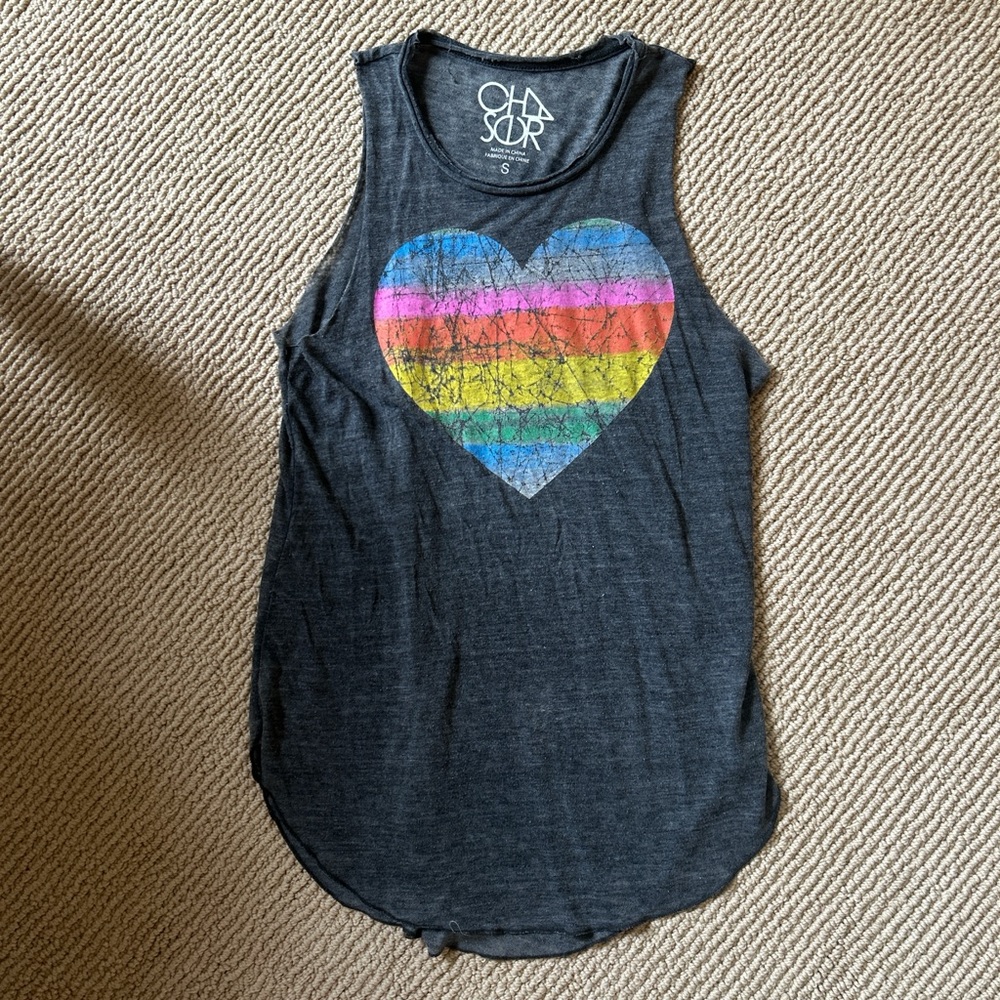 Chaser Kids Dark Gray Tank with Rainbow Heart